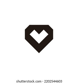 Heart letter v, square geometric symbol simple logo vector