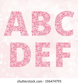 Heart letters collection. Abstract typography. Vector abc set made from hearts