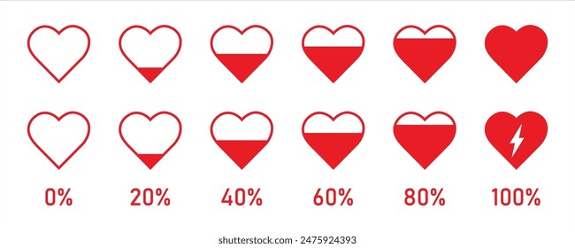 Heart level. Love measure. valentine's day, heart, love valentines, holiday, on white background. Heart progress bar, charging love vector illustration.