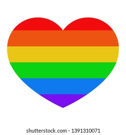 Heart with LGBT flag on white isolated background. Colorful stripes. Vector illustration.