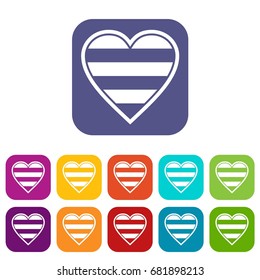 Heart LGBT icons set vector illustration in flat style in colors red, blue, green, and other