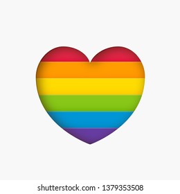 Heart lgbt sign rainbow color stripe. Pride flag Paper cut heart shape Concept love symbol. Valentine day. Vector illustration isolated on white background