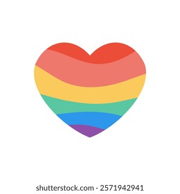 Heart in LGBTq rainbow colours, in minimalist style on white background. Design element for pride, t-shirt, flag, postcard, poster, social media post.