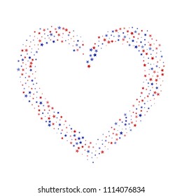 Heart of Liberty Symbolic Stars Confetti. 4th of July Pattern Design. Freedom Nation Texture. Poster, Advertising Print Design Background.