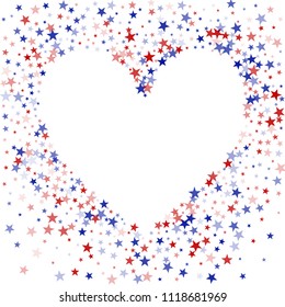 Heart of Liberty Symbolic Stars Confetti. USA Festival Flyer Pattern Design. Independence Day Texture. Business Presentation Stars Background.