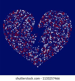 Heart of Liberty Symbolic Stars Confetti. USA Concept Poster Pattern Design. Freedom Nation Texture. Screen, Cover Print Design Background.