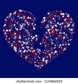Heart of Liberty Symbolic Stars Confetti. USA Memorial Day Pattern Design. Veteran Day Texture. Business Presentation Print Design Background.