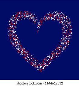 Heart of Liberty Symbolic Stars Confetti. USA Memorial Day Pattern Design. Freedom Nation Texture. Packaging, Ad Print Design Background.