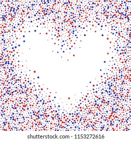 Heart of Liberty Symbolic Stars Confetti. USA Cover Pattern Design. Independence Day Texture. Screen, Cover Print Design Background.