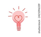 Heart light bulb vector in cartoon style. Element for Valentine