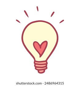 Heart light bulb vector in cartoon style Element for Valentines day concept Love icon.