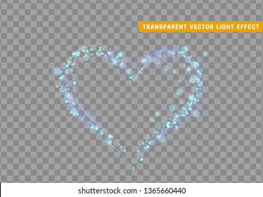 Heart light effect. Stardust blue glitter. Sparkle star dust vector illustration. Glowing sparkling particles on background with transparency