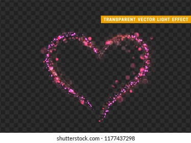 Heart  light effect. Stardust pink glitter. Sparkle star dust vector illustration. Glowing sparkling particles on background with transparent
