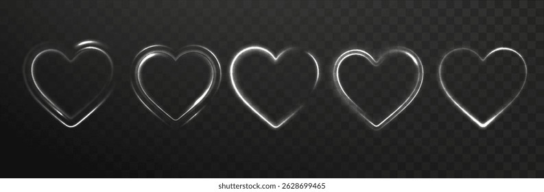 Heart light glow effect on transparent background. Empty glowing romantic frame.