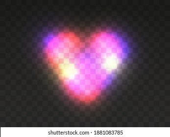 Heart light on a transparent background. Transparent multi colored flashes of light in the shape of a heart. Love symbol, for Valentine's Day. Glow light effect. Vector illustration