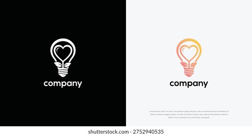 Heart Lightbulb Logo - Love Idea Innovation Creativity Company Branding.