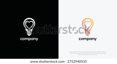 Heart Lightbulb Logo - Love Idea Innovation Creativity Company Branding.