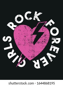 heart and lightening. grungy rock style shirt print.