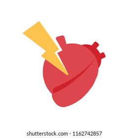 Heart with lightning bolt, heart attack sign and symbol, vector illustration. 