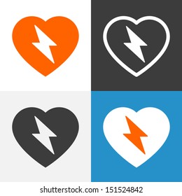 Heart with lightning bolt icon. Vector graphics.