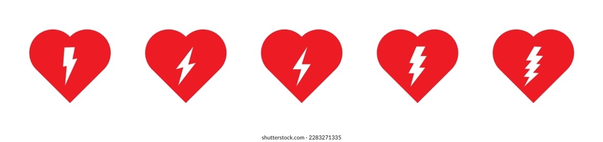 Heart with lightning bolt symbol flat vector icons.  AED  icon. Emergency defibrillator sign or icon. EPS 10 