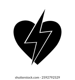 Heart with Lightning bolts vector. Flat vector illustration simple design.