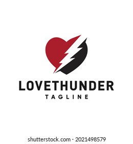 Elemento de diseño del logotipo del vector de potencia eléctrica, relámpago, corazón.