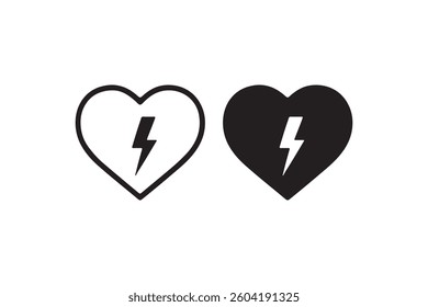Heart with lightning icon outline and solid Vector