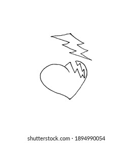 Heart, lightning sketch vector illustration on white background