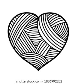 Heart like a ball of thread, heart braided with ribbons, doodle style, hand drawn vector illustration