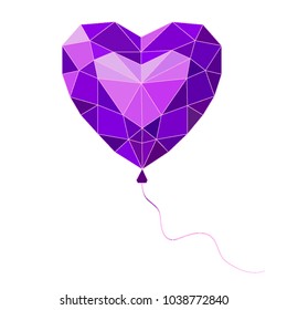 Heart like a balloon.
Heart in style low poly. 
Heart  precious stone.