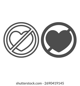 Heart like ban line and solid icon, love and infatuation concept. Vector graphics. Forbidden, prohibited item sign on white background, outline style icon for mobile or web design
