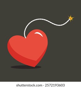 Heart like a bomb. Explosion heart with fire. Vector illustration