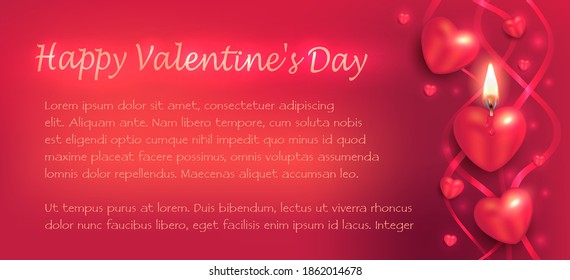 Heart like burning candle with flame, greeting card for Happy Valentines day, vector