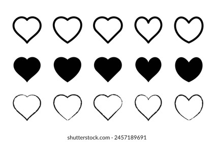 Heart like five different shapes in line, bold and charcoal