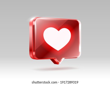 Heart Like Icon, Sign Follower 3d Banner, Love Post Social Media. Vector Illustration