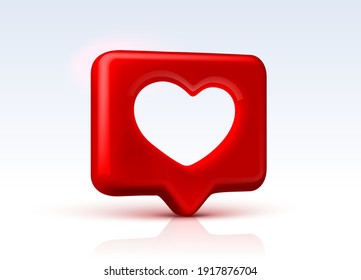 Heart like icon, sign follower 3d banner, love post social media. Vector illustration
