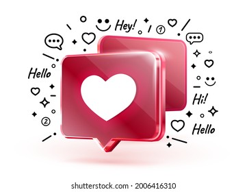 Heart like icon, sign follower 3d banner, love post social media. Vector illustration