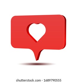Heart, Like icon, vector symbol in 3D style isolated on white background. Social media illustration.