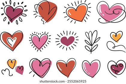 Heart Line Art Collection vector illustration set