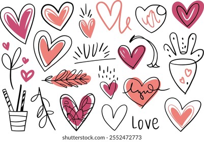 Conjunto de Ilustración vectorial de Colección de arte de línea de corazón