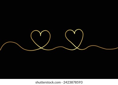 Heart. Line art. Continuous one line drawing. Hand drawn doodle vector minimalist illustration. Decorative design. Valentine day concept. Isolated on black background. Abstract love concept symbol. 
