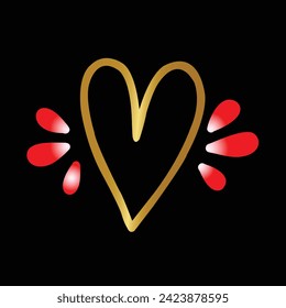 Heart. Line art. Continuous one line drawing. Hand drawn doodle vector minimalist illustration. Decorative design. Valentine day concept. Isolated on black background. Abstract love concept symbol. 
