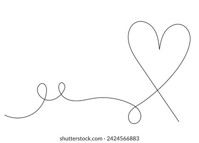 Heart Line Art Curve Doodle Illustration. One Thin Editable Line Heart Shape Symbol Icon Isolated  White. Line Simple Vector Valentine Day Decoration Card Invitation Poster Print Design Heart Element