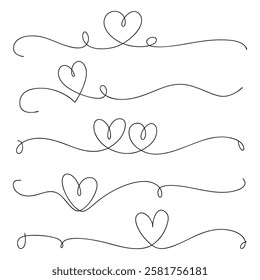 Heart Line Art Dividers. Heart one Line drawing 