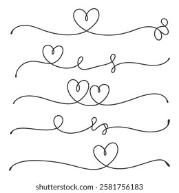 Heart Line Art Dividers. Heart one Line drawing 