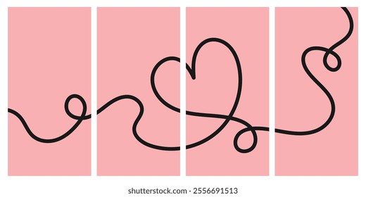 Heart line art doodle drawing valentines poster, banner, and card. Vector