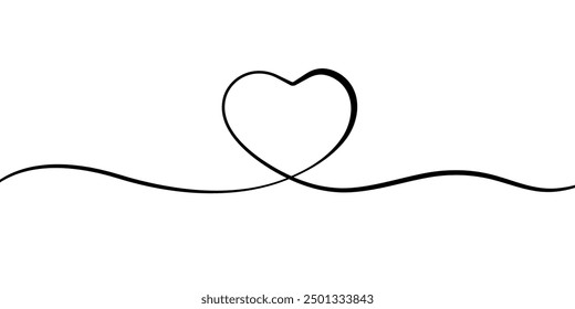 Heart Line Art Drawing. Simple Heart One Line Print Minimal Art Drawing. Love Symbol Trendy Minimalist Illustration. Vector EPS 10