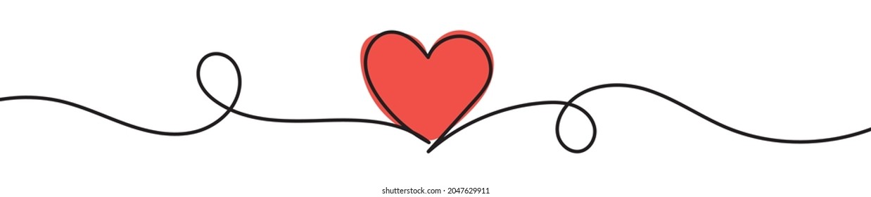 Herz-Linie Kunst Zeichnen, Vektorhintergrund. Kontinuierliche Vorlage für ein Zeilendesign. Valentinstag. Liebessymbol. Rahmenband mit roter Herz-Vektorgrafik. 