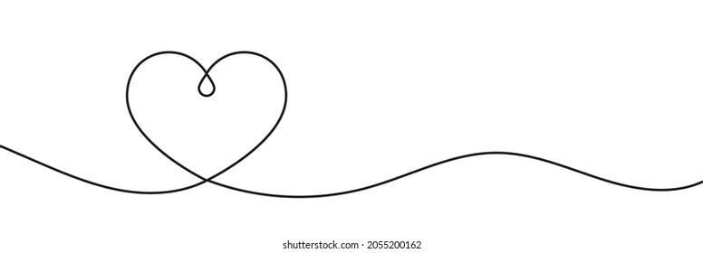 Heart line art drawing vector illustration. Continuous one line drawing heart. Abstract love symbol. Outline ribbon vector background. Art design template.